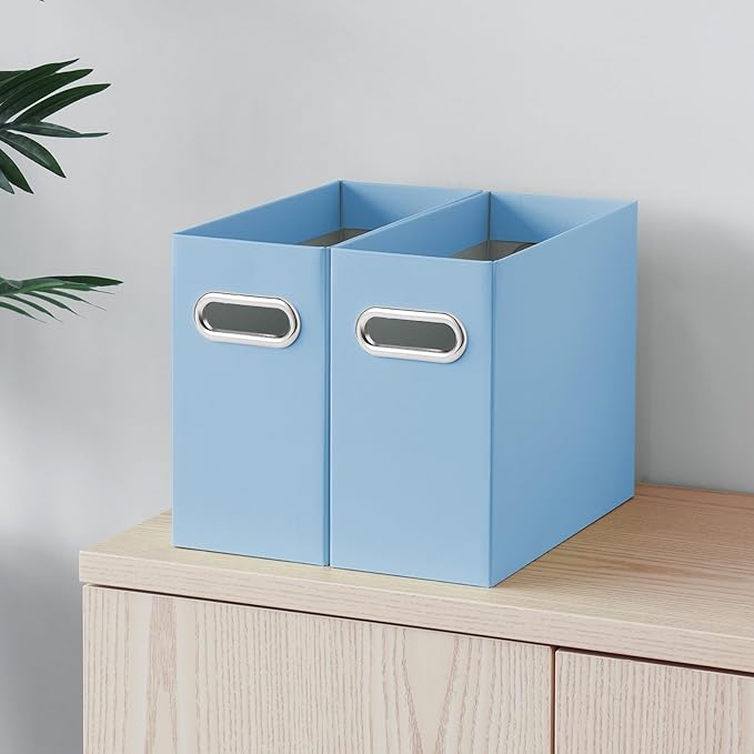 Oterri File Organizer, Small Storage Box, Cardboard File Folder Organizer, Collapsible File Box, Hanging File Organizer for Letter Size, Portable File Box with Handle, Only Box (Blue, 2 Packs)