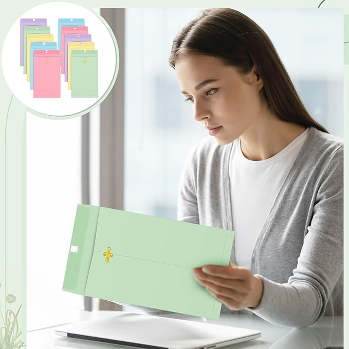 Geyee 100 Pcs Clasp Manilla Envelopes 10 x 13 Inch Gummed Colored Envelopes for Storing or Mailing for Home Office Business Supplies(Multicolor)