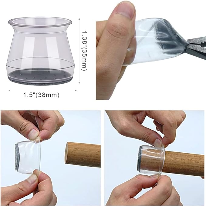 BUMACO Chair Leg Floor Protectors Chair Leg Protectors for Hardwood Floors Silicone Pads Covers to Protect Floors (Clear-20 Pcs, Universal L (1.3"-2")