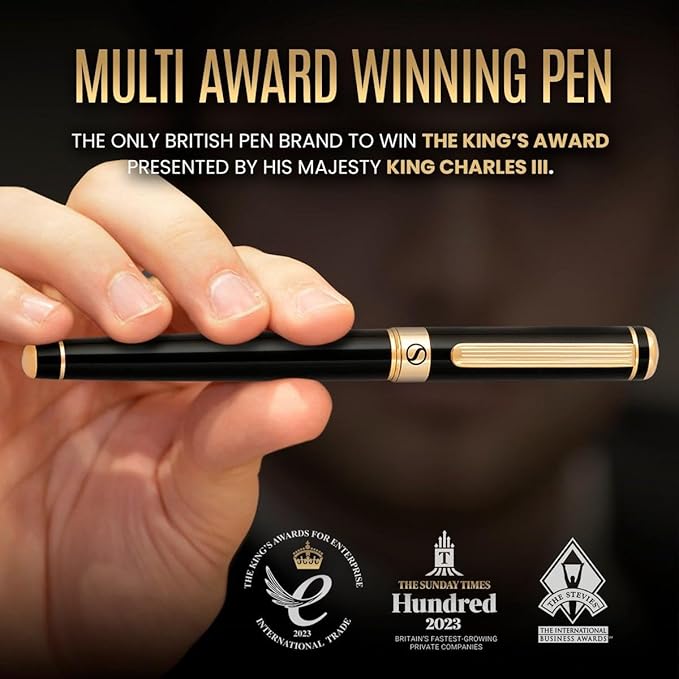 Scriveiner Black Lacquer Rollerball Pen - Stunning Luxury Pen, Real Gold Plating, Schmidt Ink Refill, Best Roller Ball Gift Set for Men & Women, Professional, Executive Office, Nice Pens