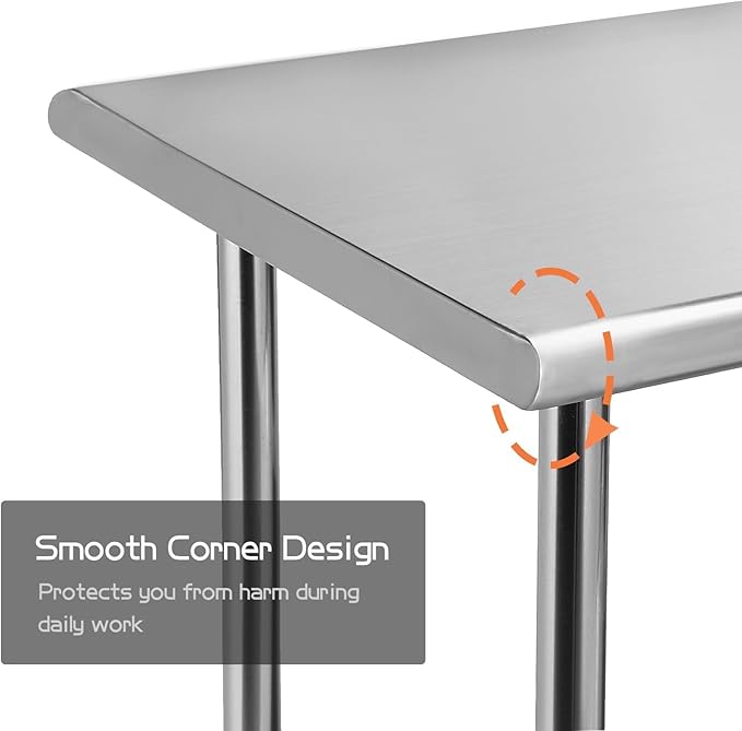 Stainless Steel Table for Prep & Work with Adjustable Undershelf 60 x 24 inches,5ft, Heavy Duty Commercial Kitchen Table for Restaurant, Home, Hotel, Kitchen Prep Tables