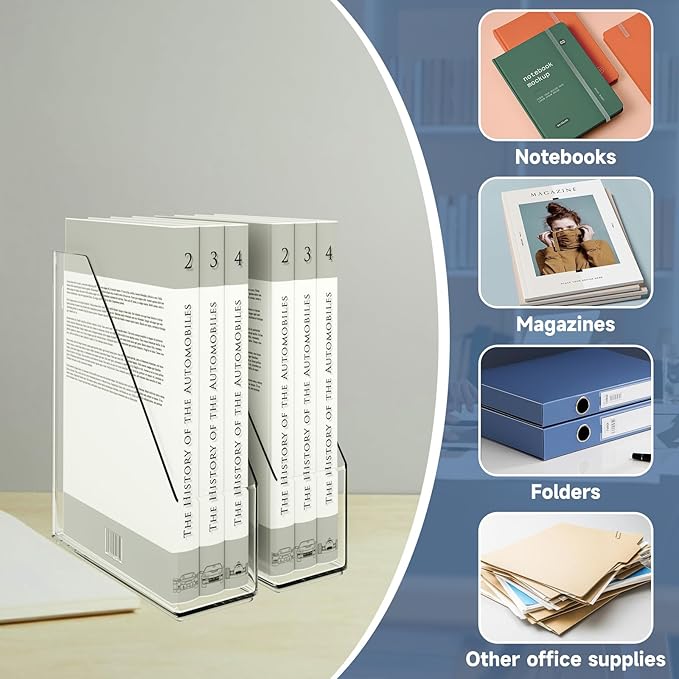 20 PCS Acrylic Magazine File Holder with Handle, Clear Magazine Rack, Vertical File Folder Organizer for Desk, Notebooks Document Storage, for Home Office, School, Workstation Desktop Organizer