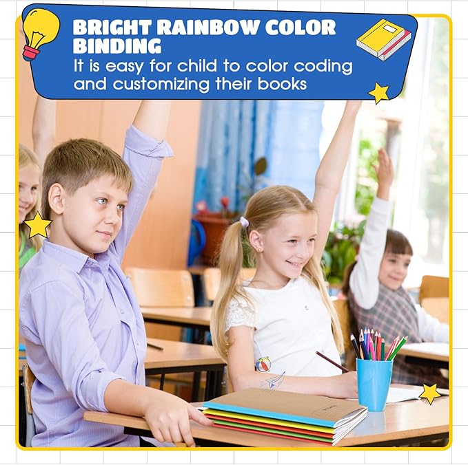 Henoyso 5 Pcs Primary Composition Notebook 9 3/4 x 7 1/2 Inch Kids Journal, Back to School Supplies, K-2 Primary Writing Notebook for Kids Student Draw and Write Story Journal (Bright Color)