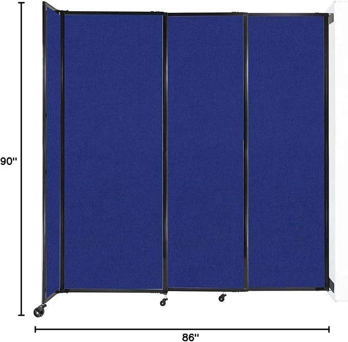 Wall-Mounted Sliding StraightWall Room Divider | Adjustable Widths | Locking Wheels | Room Separator | Up to 7'2" Wide x 7'6" Tall Royal Blue Fabric Panels