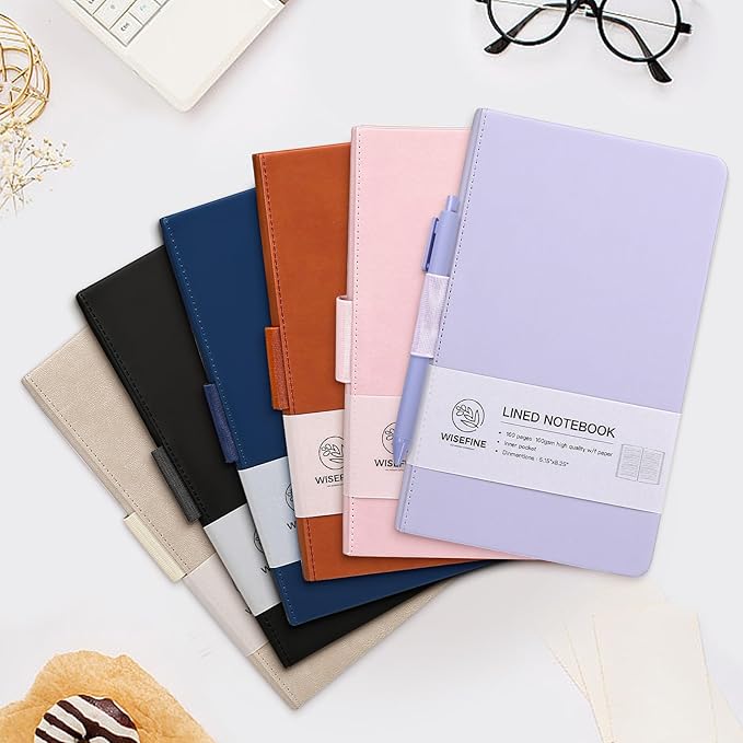 Hardcover Executive Notebooks, 160 Pages Line Ruled Classic Notebook Journal, Leather Notebooks with Pen Loop for Bussiness College Writing (Black)