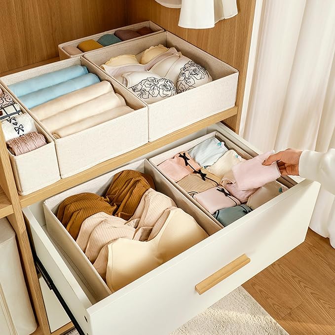 6 Pack Drawer Organizers for Clothing,Fabric Foldable Closet Organizers and Storage Dresser Drawer Dividers Storage Basket Bins for Clothes,Socks,Scarves,Ties,Underwear,Towels