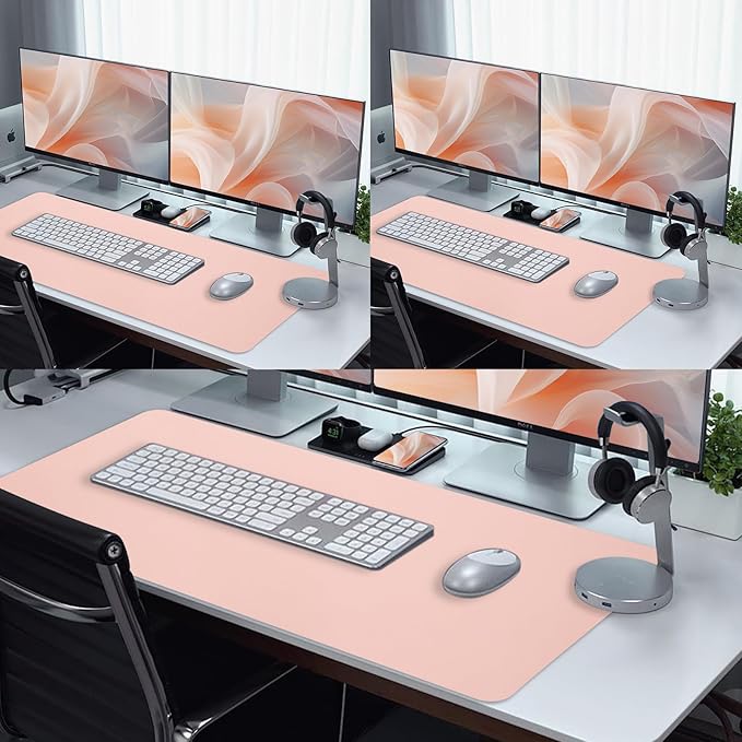 Bloss Leather Desk Pad and Keyboard Wrist Rest, Large Mouse Pad + Keyboard Pad+Mouse Wrist Support, Non-Slip Desk Mat Protector for Office, Home(31.5×15.7 Inches,Pink)