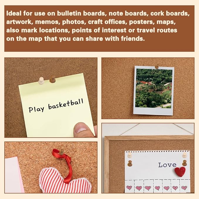 50 Pcs Wooden Push Pins, Decorative Thumb Tacks, Push Pins for Cork Board Head Pin Wood Map Tacks Marking Pin, Wood Thumb Tacks Decorative for Bulletin Boards Craft Projects with Storage Box, Coffee