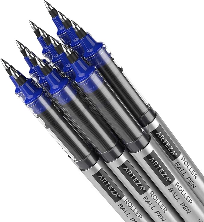 ARTEZA Rollerball Pens, Pack of 20, 0.5mm Blue Liquid Ink Pens for Bullet Journaling, Fine Point Rollerball, Office Supplies for Writing, Taking Notes & Sketching