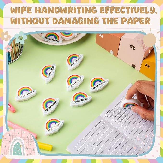 50 Pcs Inspirational Erasers Bulk Mini Pencil Erasers Gifts for Teacher Motivational Office Party Favors Supplies