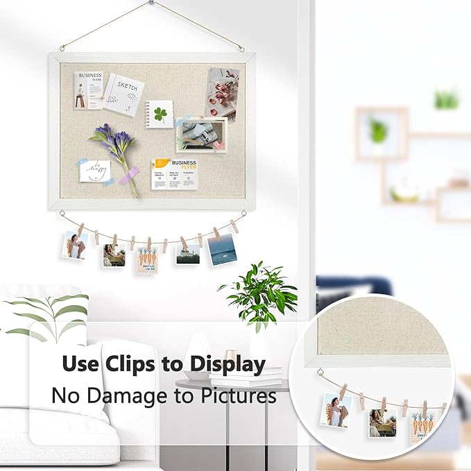 DOLLAR BOSS Bulletin Boards with Linen 1-Pack 16''X 12'' Double-Sided Cork Board for Walls Wood Framed Bulletin Boards, Small Pin Board for Home Kitchen Office Decorative Hanging 10 Pushpins