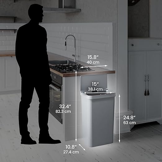 iTouchless Prime 13.2 Gallon Sensor Trash Can, Slim and Space-Saving, Durable Dent-Proof Construction, Automatic Bin Gray Color Great for Kitchen, Home, Office, Business, Garage, Plastic
