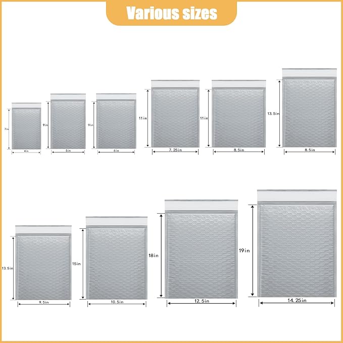 4in x 7in Bubble Mailer, Gray Poly Mailer, Padded Envelope, Shipping Envelope, Waterproof, Self-Sealing, For Small Business, Shipping, Mailing, Boutique Packaging(100PCS)