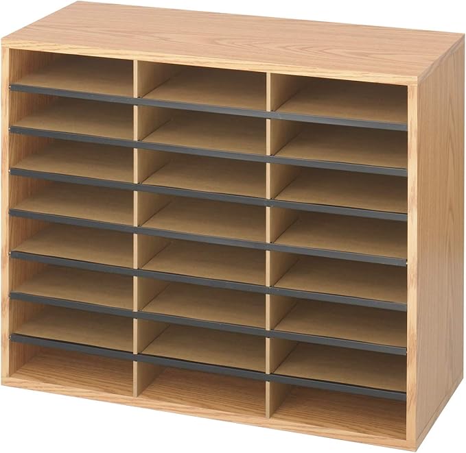 Safco Wooden Paper and Mail Organizer for Home Office and Classroom, 24 Letter-Size Compartments, Medium Oak
