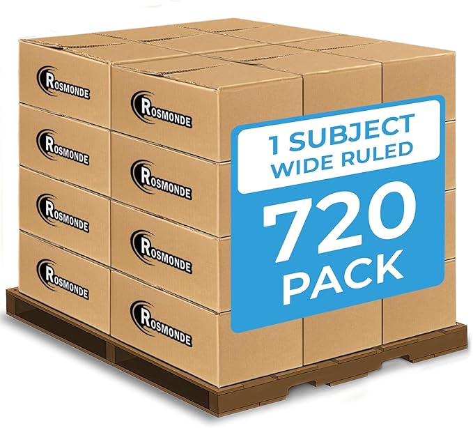720 Packs (Pallet) 1 Subject Notebooks, Spiral Notebook Bulk, Wide Ruled, Pallet of Notebooks, 70 Sheets (140 pages), 8 x 10-1/2", Bulk Spiral Notebooks for School & Office, 4-7 Days Transit