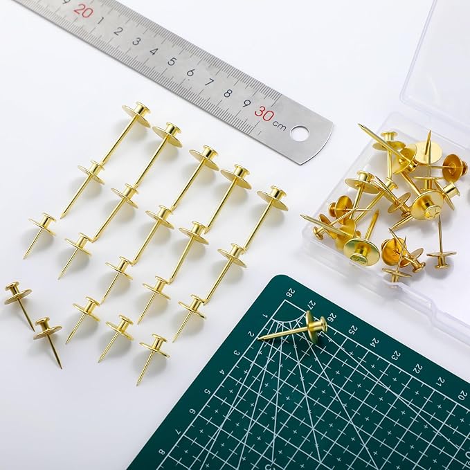 Zhengmy 40 Pcs Double Headed Picture Hangers Nails 4 Size Long Thumb Tacks Wall Nails for Hanging Pictures Decorative Push Pins Hooks for Drywall Photo Office Home Decor, 20/30/ 40/ 50lb(Gold)