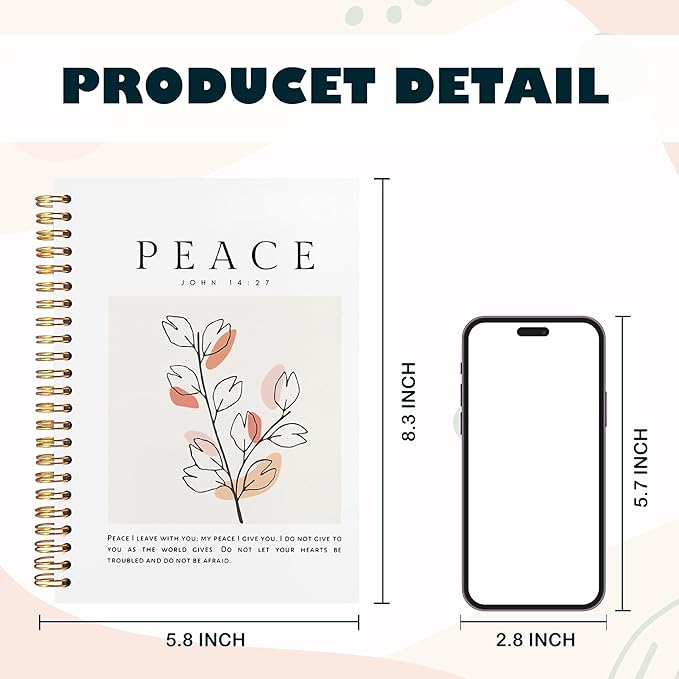 BearCake Peace I Leave with You Boho Floral Christian Notebook Journal, Christian Gifts for Women, Bible Notebooks for Note Taking, Bible Journaling Notebook, Hardcover Spiral Notebook 5.5x8.3