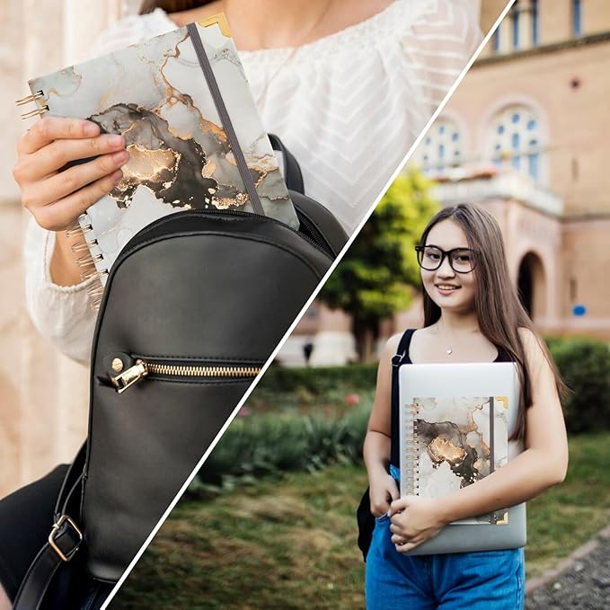 A4 Spiral Notebooks for Work, 300 Pages Lined Spiral Journal Notebook, 5 Subject College Ruled Journals for Writing, 11”x9.25''Journaling Notebooks for School Office Supplies (Grey Marble)