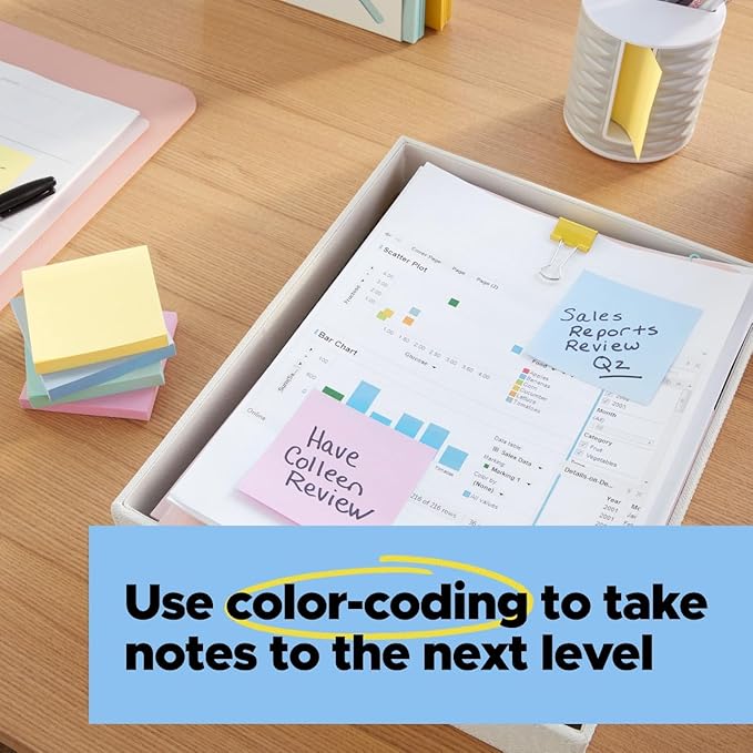 Post-it 100% Recycled Paper Super Sticky Pop-up Notes, 18 Sticky Note Pads, 3 in. x 3 in., Sticky Notes for Vertical Surfaces, Monitors, Walls and Windows, Wanderlust Pastels Collection