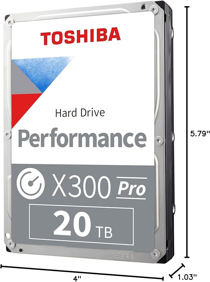 Toshiba X300 PRO 20TB High Workload Performance for Creative Professionals 3.5-Inch Internal Hard Drive – Up to 300 TB/Year Workload Rate CMR SATA 6 Gb/s 7200 RPM 512 MB Cache - HDWR62AXZSTB
