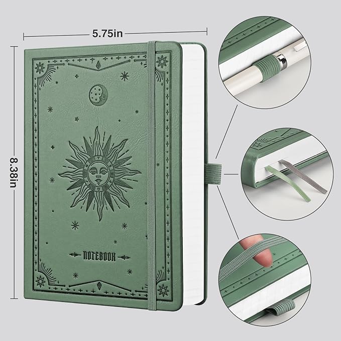EMSHOI Graph Paper Notebook - 320 Pages, A5 Hardcover Leather, 100gsm Thick Paper, Square Grid Notebook for Women Men Work School Math Writing, Graphing, Engineering, 5.75 x 8.38, Green