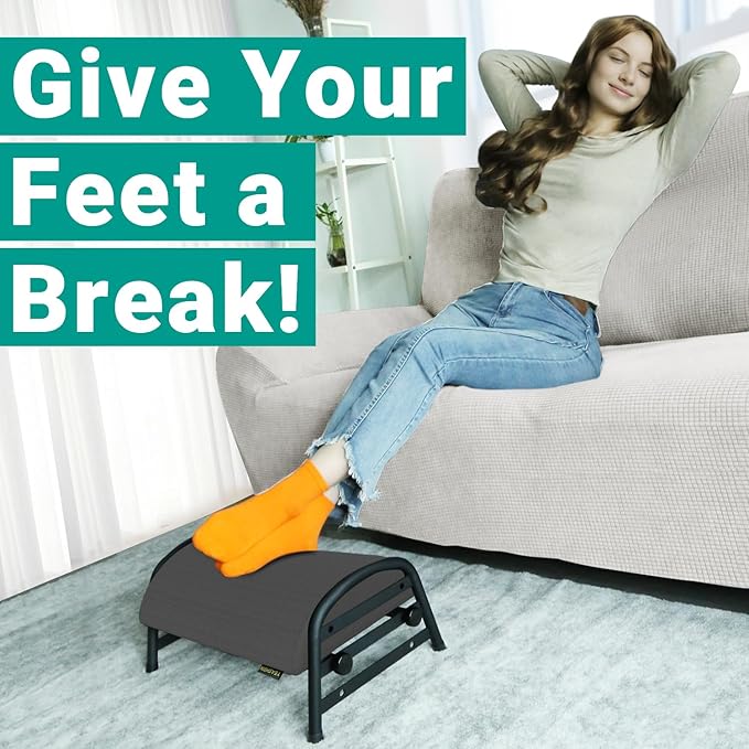 Comfortable Foot Stool for Desk, Adjustable Height Footrest with Washable Cover, Under Desk Foot Rest for Office