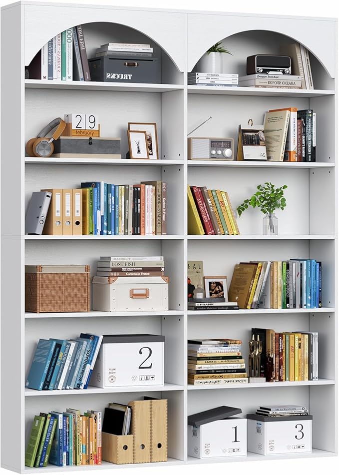 70.8’’ Tall Bookshelf and Bookcase, 7-Tier Double Wide Bookcase Modern Large Open Display Shelves with Curved Baffle for Home Office Living Room (White)