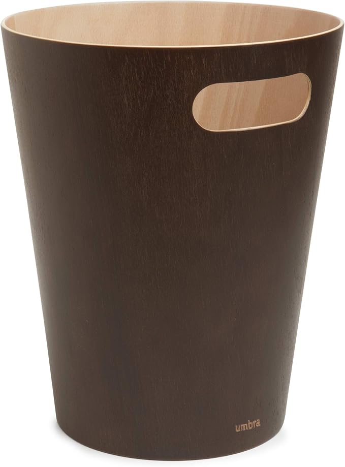 Umbra Woodrow, 2 Gallon Modern Wooden Trash Can Wastebasket or Recycling Bin for Home or Office, Espresso
