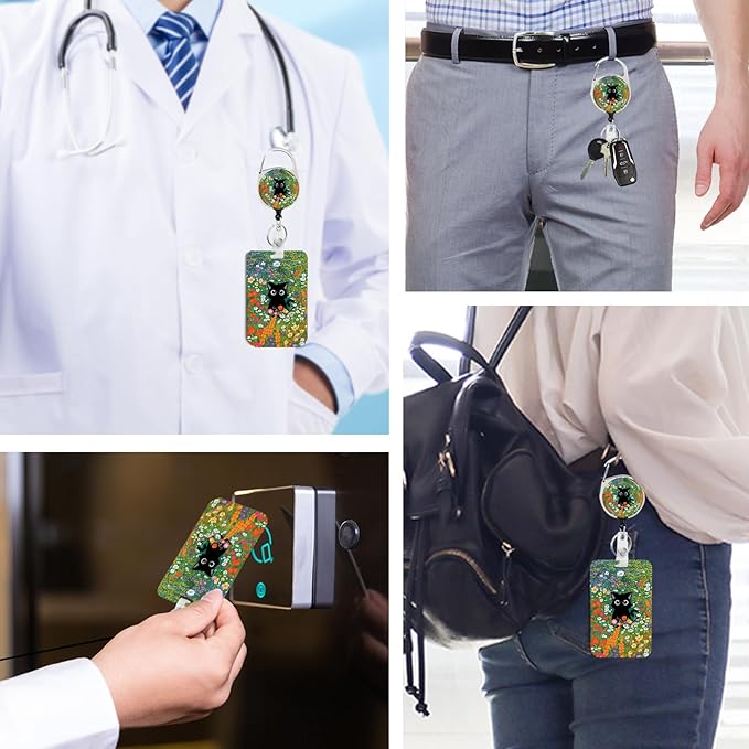 Cute Cat Hidden in The Flowers Badge Holder with Retractable Reel and Breakaway Lanyard,Badge Clips Retractable Heavy Duty Badge Reel,ID Holder with Breakaway Lanyard for School Nurse Office Teen 3