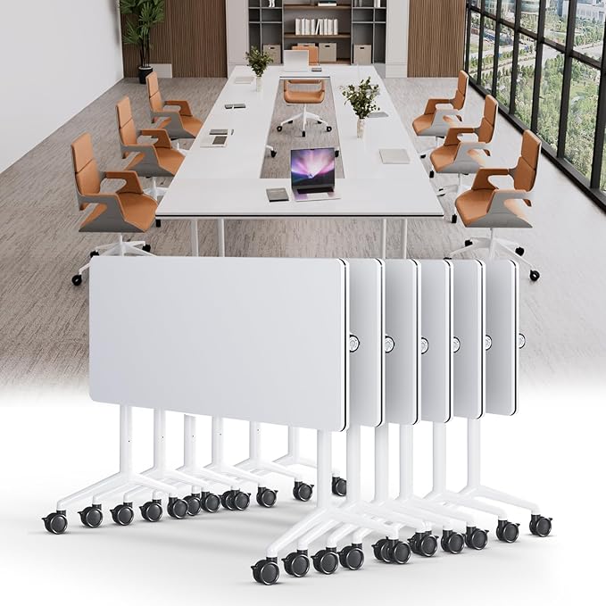 Conference Table, Folding Conference Tables for 2-20 People, Modern Conference Room Table with Wheels, Super Sturdy Large Rectangle Mobile Meeting Seminar Tables for Office (6PCS 61.0in)