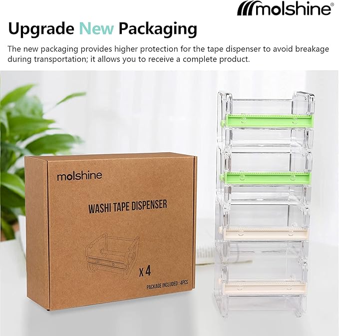 molshine 2 Pack Transparent Desktop Multi Washi Masking Tape Storage Dispenser,Tape Cutter,Tape Roll Holder (Not Include Masking Tape) (Yellow)