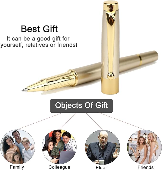 YIVONKA Ballpoint Pen Black Refill,Luxury Ballpoint Line width 0.5mm,Best Ball Pen Gift Set for Men & Women Professional Executive,Office,Nice BallPens Classy Gift Box (Gold)