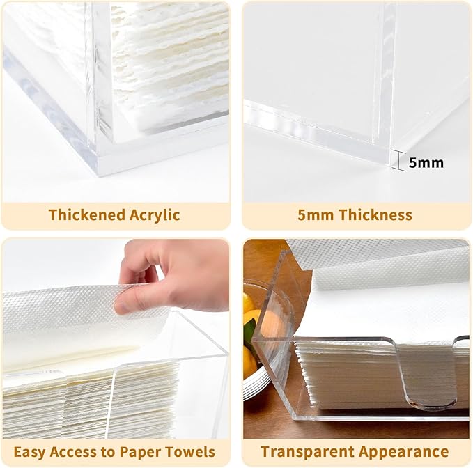 1Pack Acrylic Countertop Paper Towel Holder, Paper Towel Dispenser Countertop/Acrylic Napkin Holder(5mm Acrylic) C-fold or MultiFold Trifold Paper Towels for Bathroom, Kitchen,Restaurant (1)