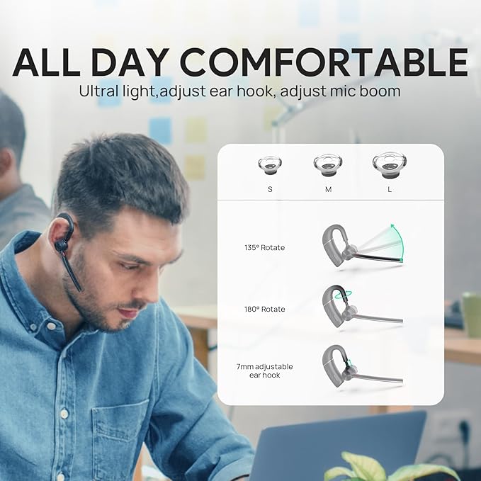 Yealink BH71 Bluetooth Headset with USB-C Dongle, Teams&Zoom Certified, 4 Noise Cancelling Microphone, Fit for Computer Laptops PC, Wireless Earpiece for Trucker Business Office Work