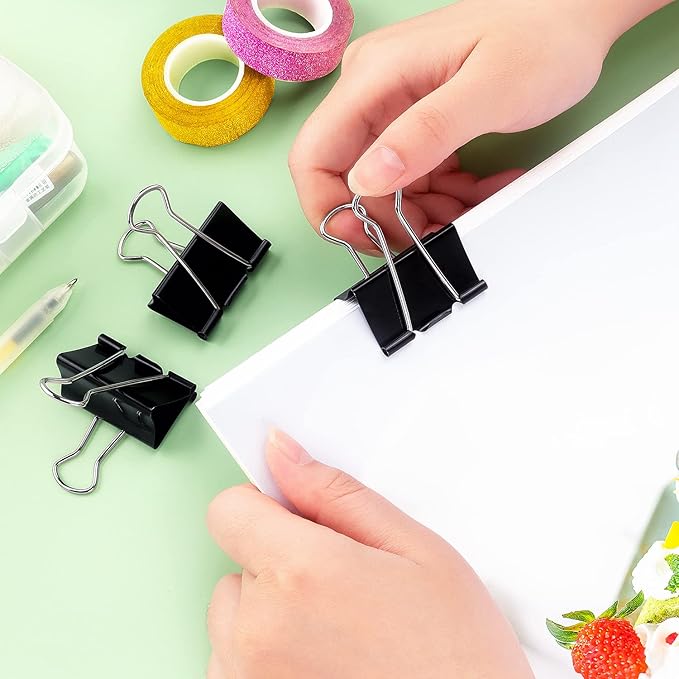 ZZTX Large Binder Clips Paper Clamps Clips Black, 1.6 Inches, 12 Pack