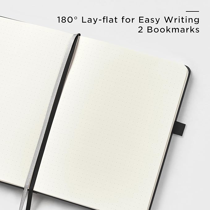 &And Per Se Dotted Journal Notebook, A5 Hardcover Leather Bullet Dotted Journal, 160 Pages 100 gsm Thick Dotted Paper,3 Sheets of Stickers Included (Black)