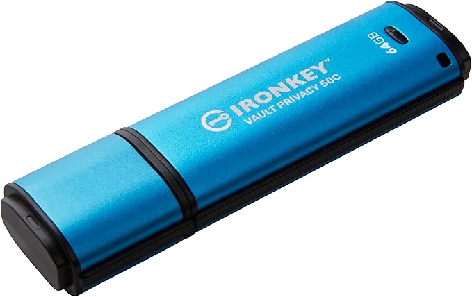 Kingston Ironkey Vault Privacy 50 USB-C 64GB Flash Drive | FIPS 197 Certified | XTS-AES 256-bit | BadUSB and Brute Force Protection | Mult-Password Option | IKVP50C/64GB