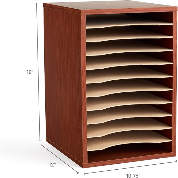 Safco Vertical Literature Organizer, 11 Compartments, Office and Classroom Mailbox with Adjustable Shelves, Wood Paper and Mail Sorter, Cherry
