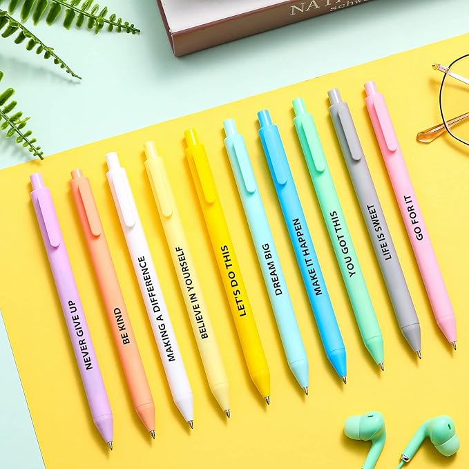 Epakh 50 Pcs Funny Pens Inspirational School Pens Bulk Positive Motivational Quotes on Ballpoint, Black Ink Pen for Adults Back to Schools Gift from Teacher(Inspirational,Macaron Color)