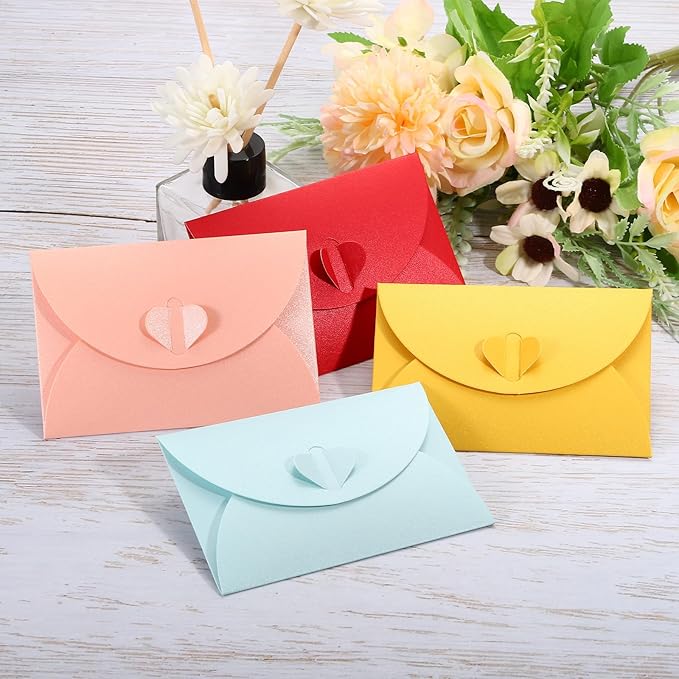 PATIKIL Gift Card Envelopes, 12 Pack Heart Shaped Clasp Small Gift Cards Holder Mini Envelope for Birthdays Weddings, Pink