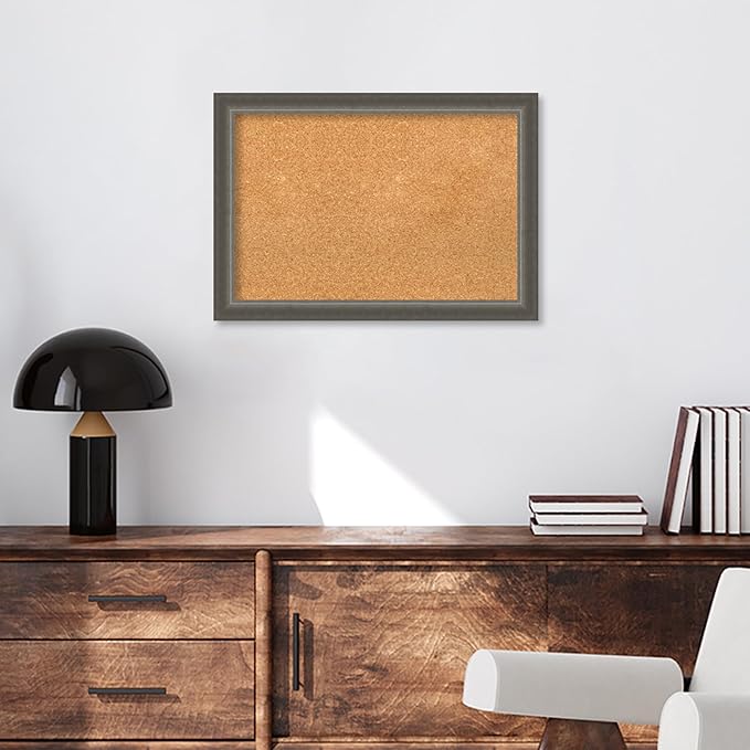 Amanti Art Natural Cork Board for Wall, 19x27 Vision Board with Silver Wood Frame, Medium Corkboard Office Decor for Home Organization, Casual Corkboard Pinboard to Display Items for Home