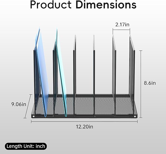 Inclined Desktop File Sorter, 5-Section Vertical File Folder, Mail Sorter Organizer for file holders, Metal File Organizer, Desktop File Folder Organizer for Office Classroom, Black 2 PACK