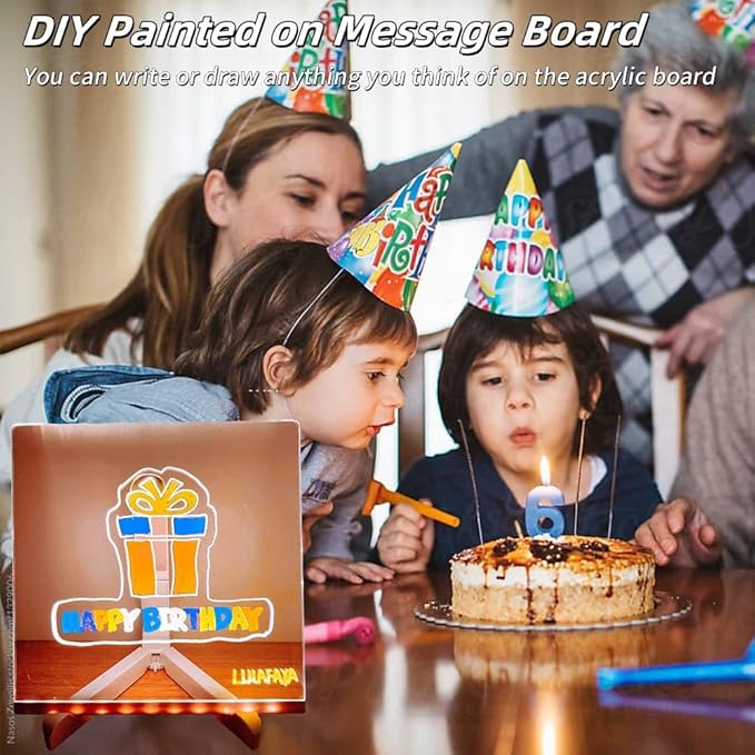 Acrylic Led Dry Erase Board - Creative Rewritable Message Board - Led Color Note Board with Stand - Light up Board to Write on as a Glow Memo Board Note with 7 Pen - Free Eraser Easy to Clean