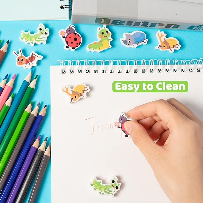 ANGOLIO 60Pcs Mini Eraser for Kids Bulk Insects Assorted Summer Pencil Eraser Cute Puzzle Erasers Desk Pet Classroom Prizes Student Back to School Supplies Homework Rewards Gift Filling Party Favors