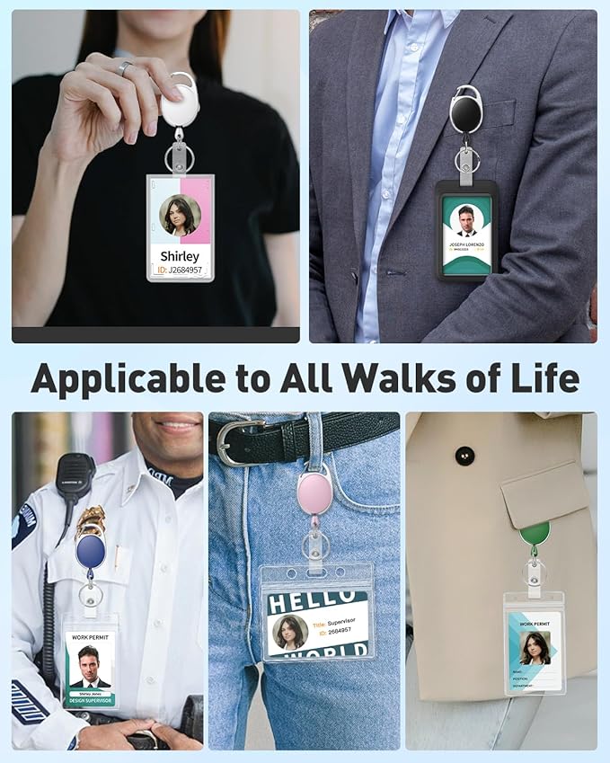 Uniclife 10 Pack Retractable Badge Reel for Badge Holder Heavy Duty Retractable Keychain Strong Colorful ABS Casing with Stainless Steel Spring Coil 24 inch Nylon Rope Carabiner and Key Ring, 5 Colors