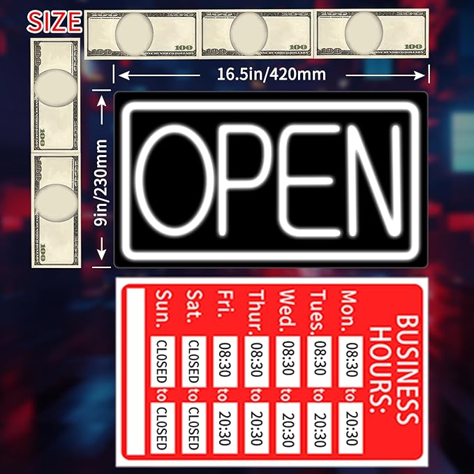 Open Signs for Business Ultra Bright LED Neon Open Signs 16 Inch Plug In Electric Light Up Open Sign with Hours ON/OFF Switch for Business Storefront Window Glass Door Shop Florists Bar Salon Cafes