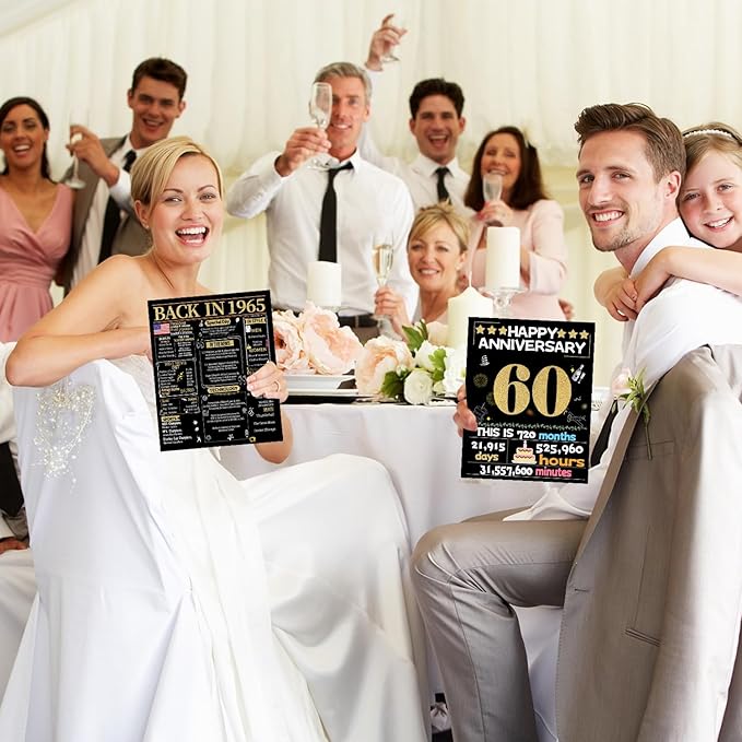 60th Anniversary Card for Women Men, Gold Wedding Card for Wife Husband, Sweet Marriage Decorations Gifts for Couple, Perfect for Her Him on Anniversary Day, Diamond Wedding Card, Back in 1965