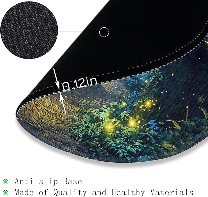 Gctriki Fireflies Forest Round Mouse Pad, with Stitched Edge Non-Slip Rubber Base, Small Travel Mouse Pad for Laptop Computer Desk Gaming, Cute Office Desk Accessories Decor for Women
