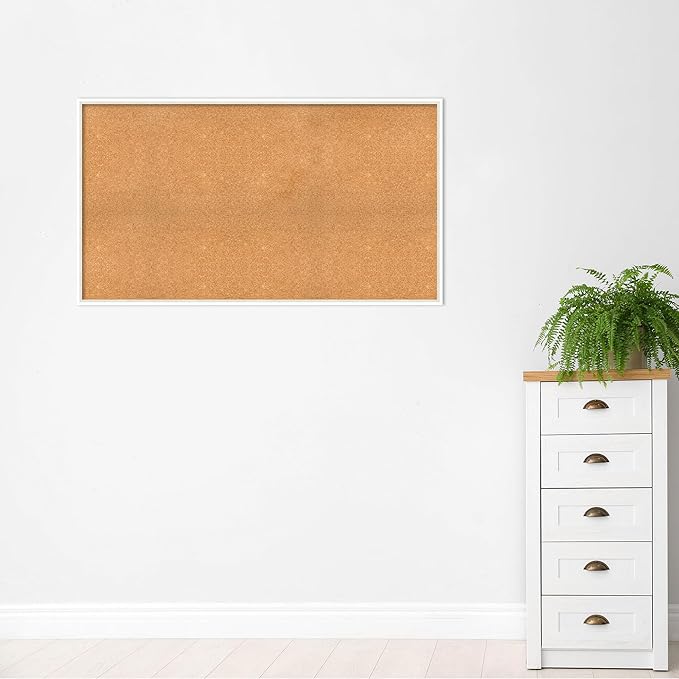 Amanti Art Natural Cork Board for Wall, 31x55 Vision Board with White Frame, Oversize Corkboard Office Decor for Home Organization, Modern Corkboard Pinboard to Display Items for Home Organization in