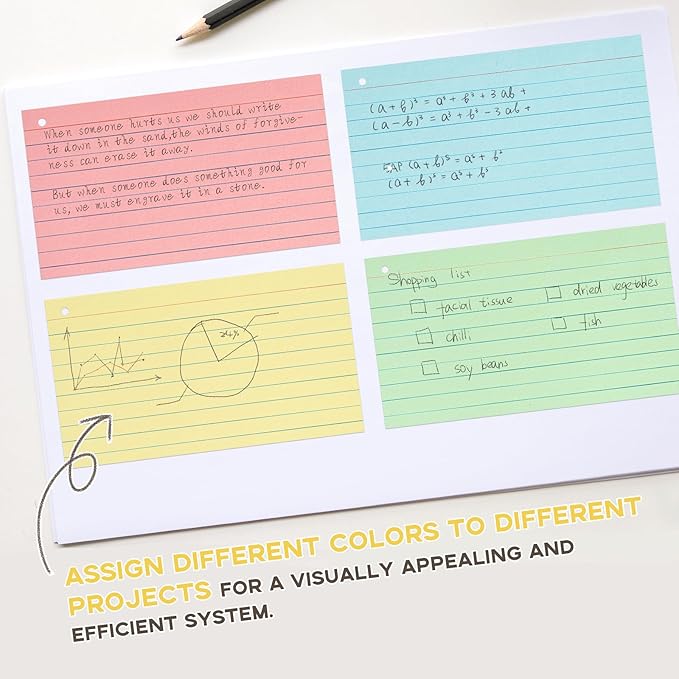 Colored 3x5 Index Cards with Rings, Goefun Ruled Flashcards 200Pcs, 4 Color Notecards for Studying, Vocabulary Cards, Recipes, Memos, Bookmark, Greetings